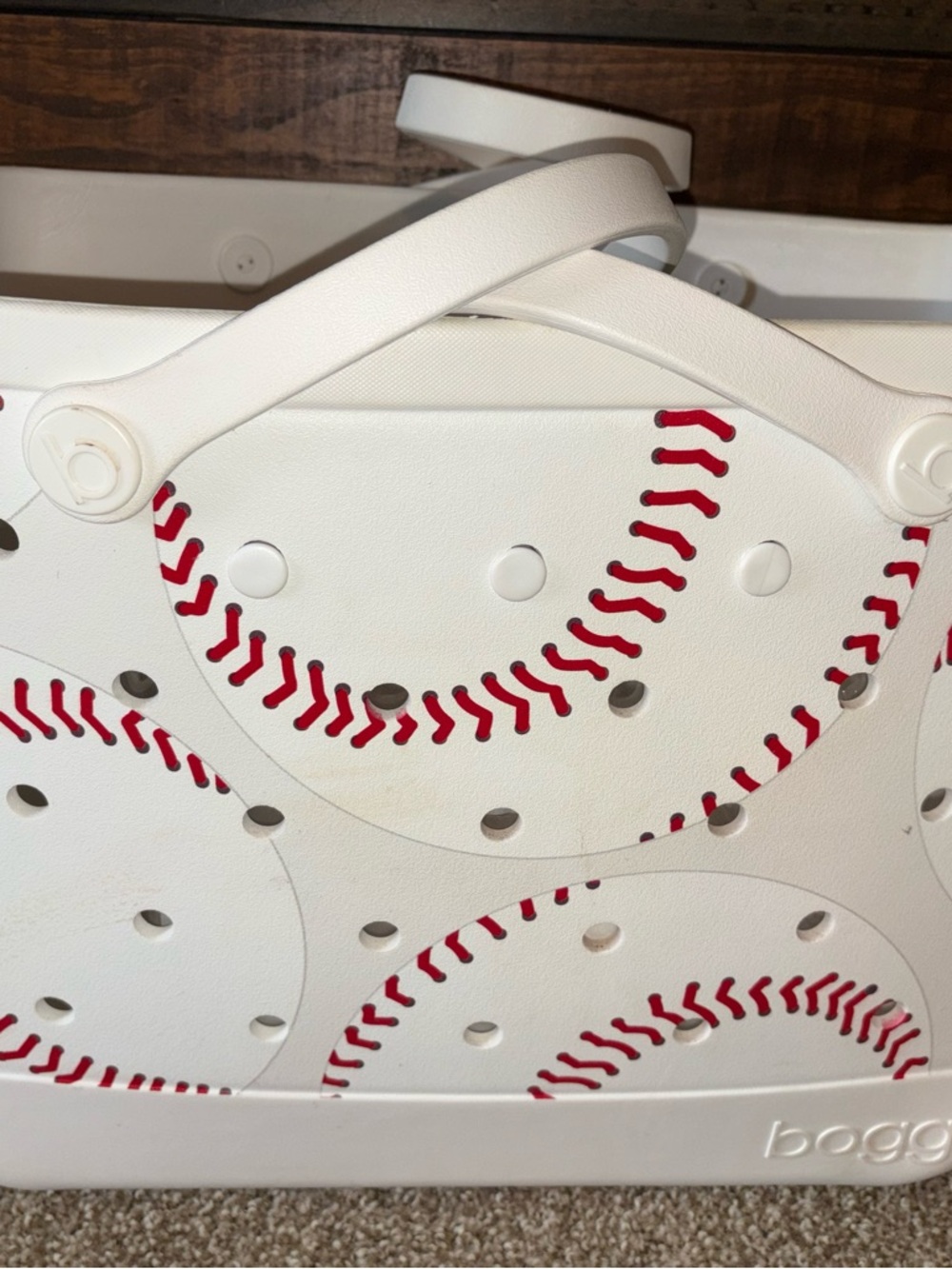 XL BOGG BAG White Tote with Red Baseball Stitching
